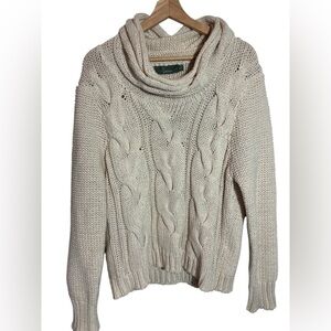 Willow Womens Granny Costal Style Shawl Neck Cable Knit Sweater Size XL Cream